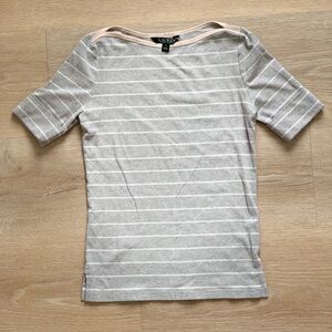 Vintage LRL Ralph Lauren Cotton T Shirt Boat Neck Cuffed Short Sleeve Size S